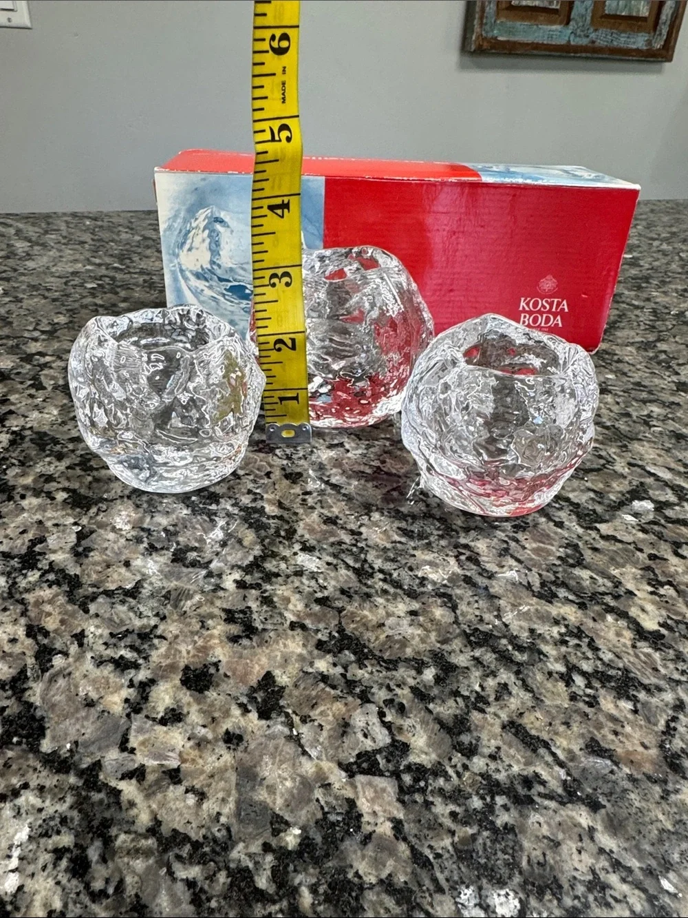 Kosta Boda Clear Textured snowballs Glass Votive Trio